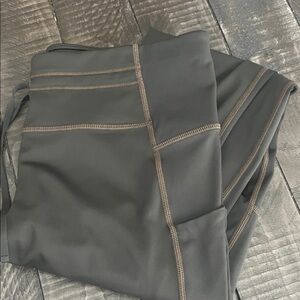 Fabletics Olive Leggings with Tan Stitching size medium